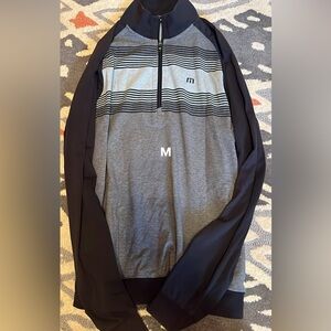 Travis Matthew Black and Gray Striped Quarter-Zip Golf Pullover M
